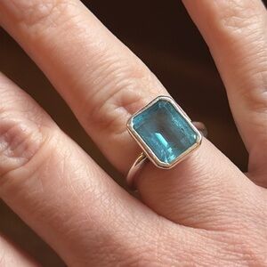 Emerald shape Blue Topaz Ring Size 4